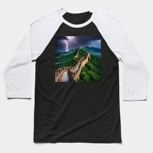 Iconic World Landmarks During A Thunderstorm: Great Wall Of China Baseball T-Shirt